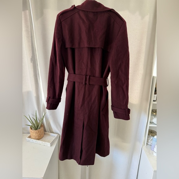 DKNY burgundy wine wool blend trench coat OFFERS WILL BE DECLINED - Picture 4 of 10